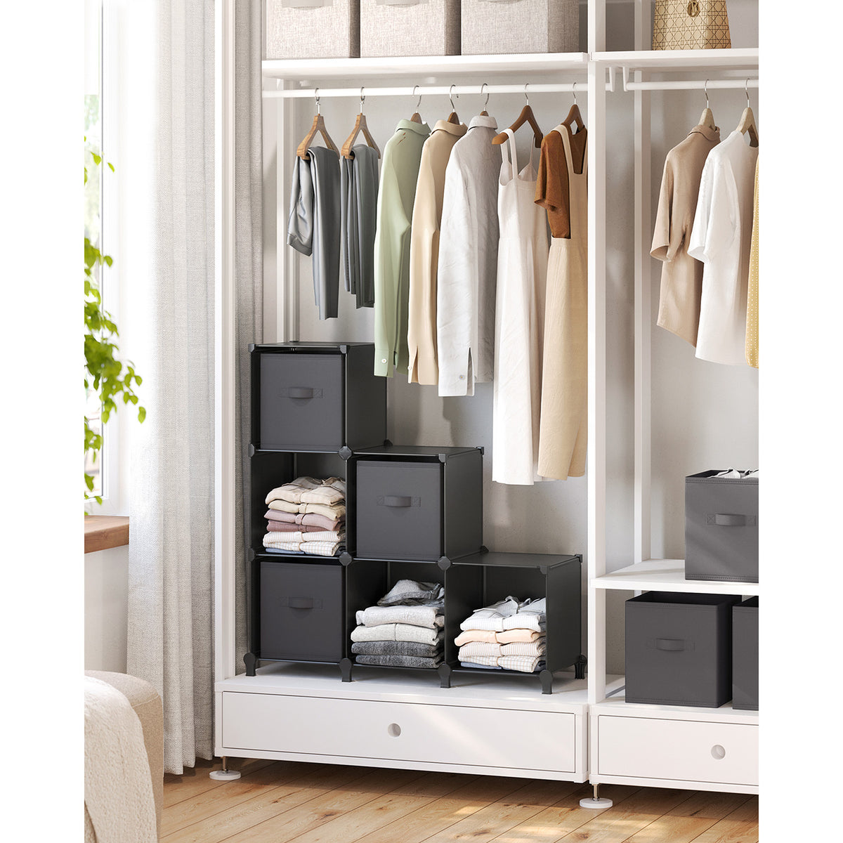 Cube Storage Organizer with Storage Boxes - Set of 6 - Black, Gray