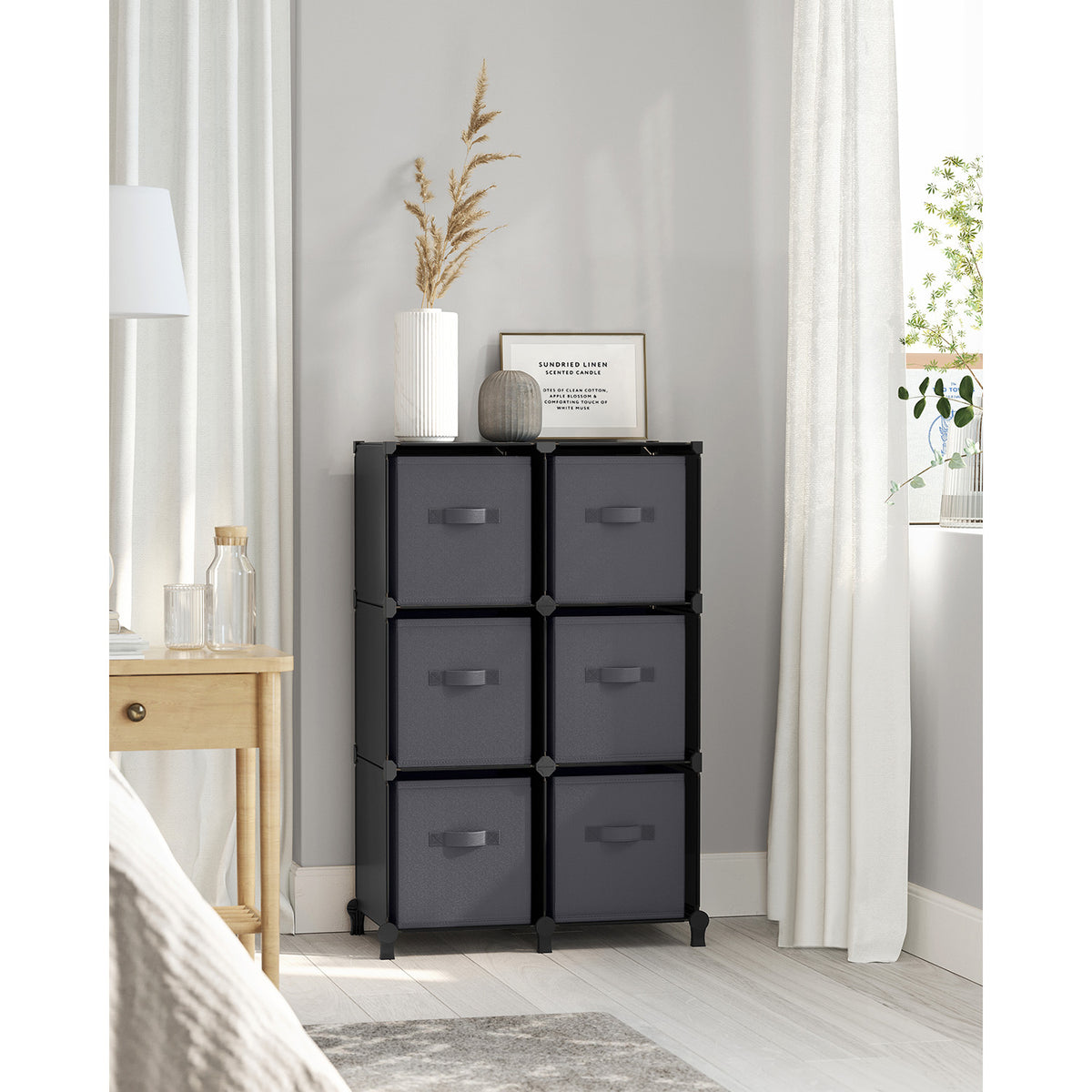 Cube Storage Organizer with Storage Boxes - Set of 6 - Black, Gray