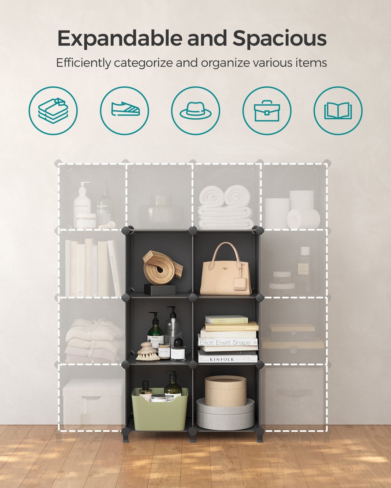 6 Cube Storage Organizer with Feet and Rubber Mallet