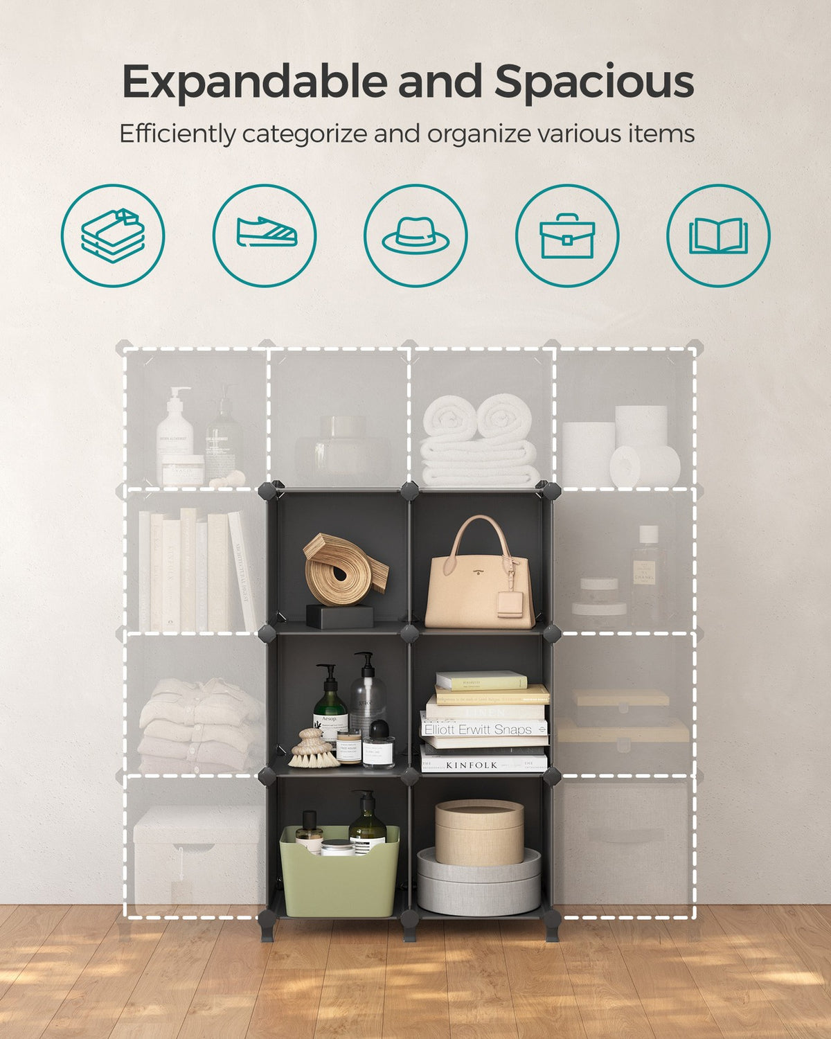 6 Cube Storage Organizer with Feet and Rubber Mallet
