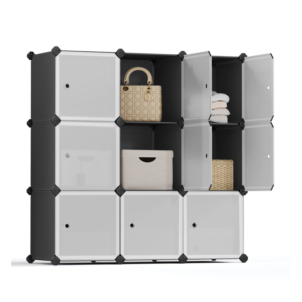 Cube Storage with Door - Set of 12 Plastic Cubes - Black