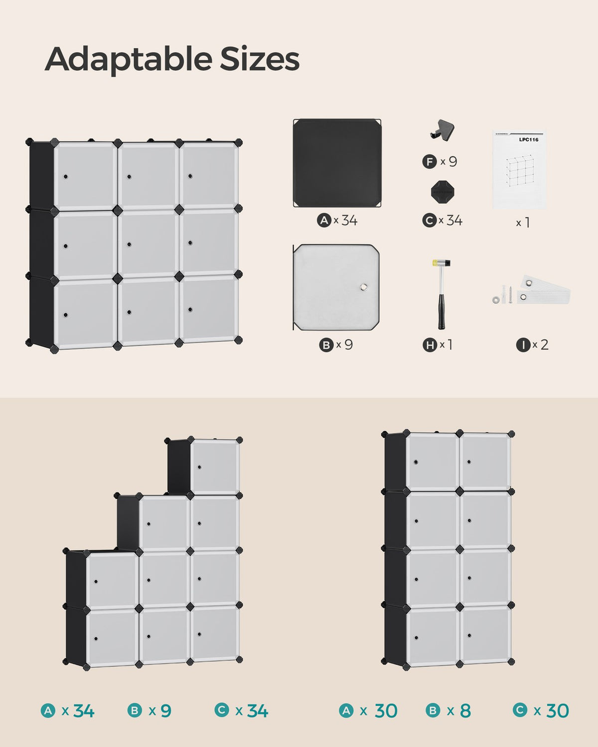 Cube Storage with Door - Plastic Cubes - Set of 12