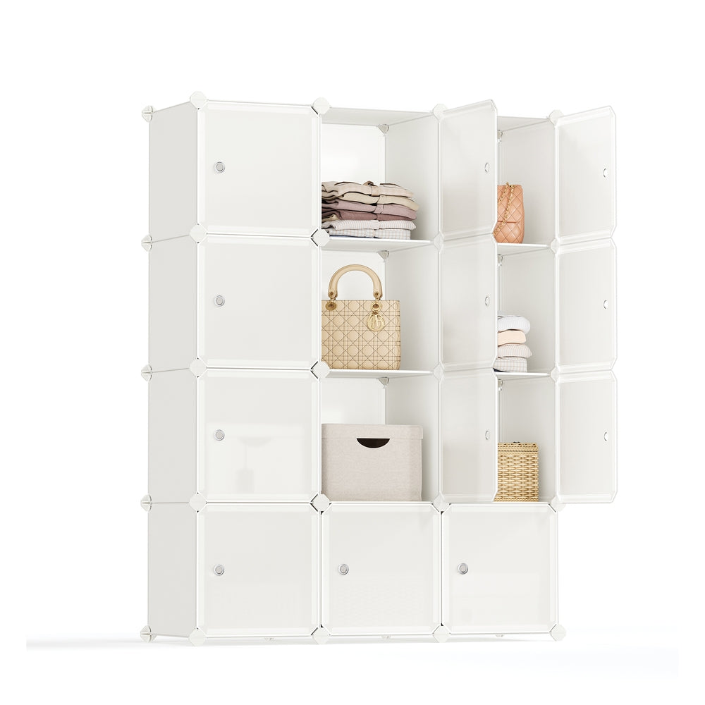 Cube Storage with Door - Set of 12 Plastic Cubes - Cream White