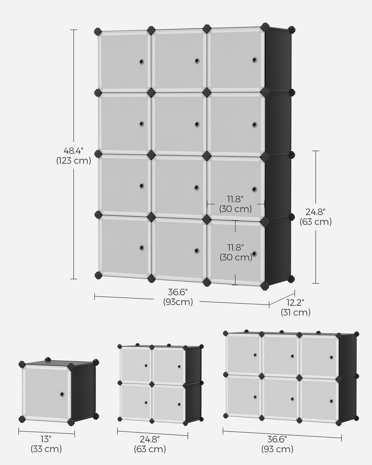 Cube Storage with Door - Set of 12 Plastic Cubes - Gray