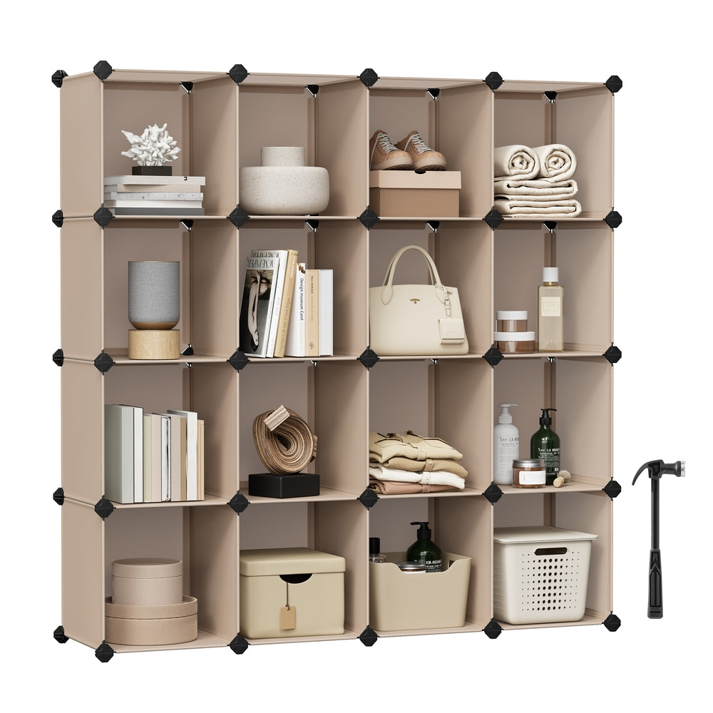 Set of 12 Plastic Cubes Storage Organizer - Camel Brown - 12.2”D x 48.4”W x 48.4”H