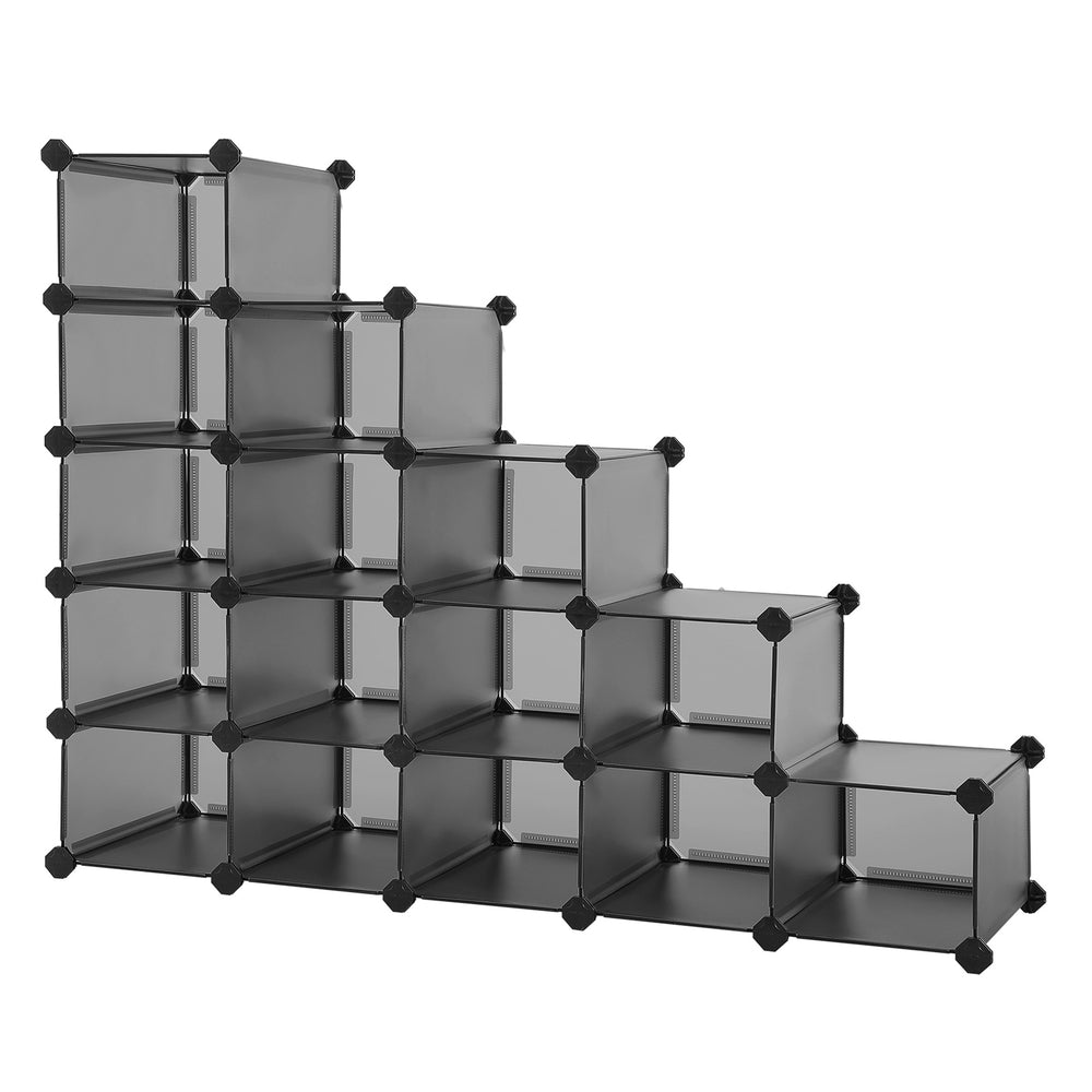 Shoe Rack - 16-Cube - 12 x 35.1 x 27.2 Inches - Transparent - Grey