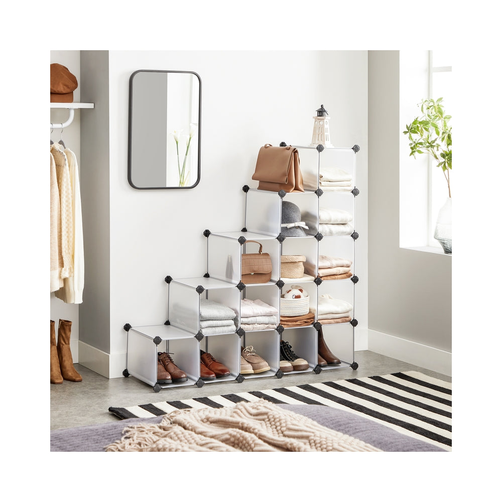 Shoe Rack - 16-Cube - 12 x 35.1 x 27.2 Inches - Transparent - Transparent