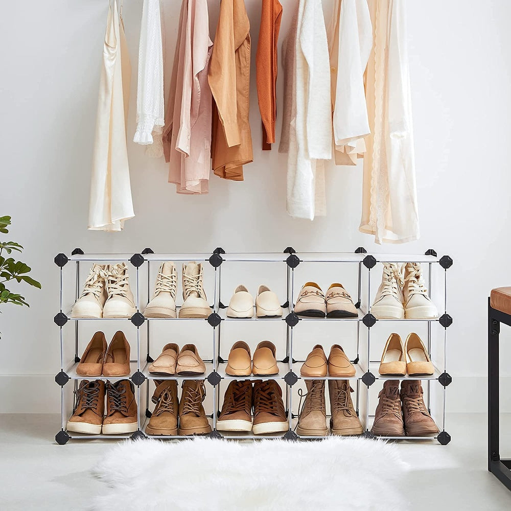 Shoe Rack - 16-Cube - 12 x 35.1 x 27.2 Inches - Transparent - Transparent
