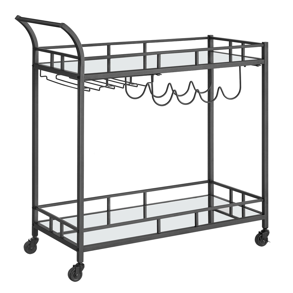 Home Bar Serving Cart with 2 Mirrored Shelves - Black - 15"D x 33.9"W x 35.4"H