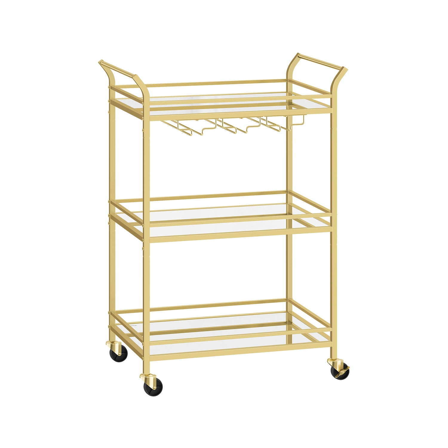 Home Bar Serving Cart with 3-Tier Shelf - Gold