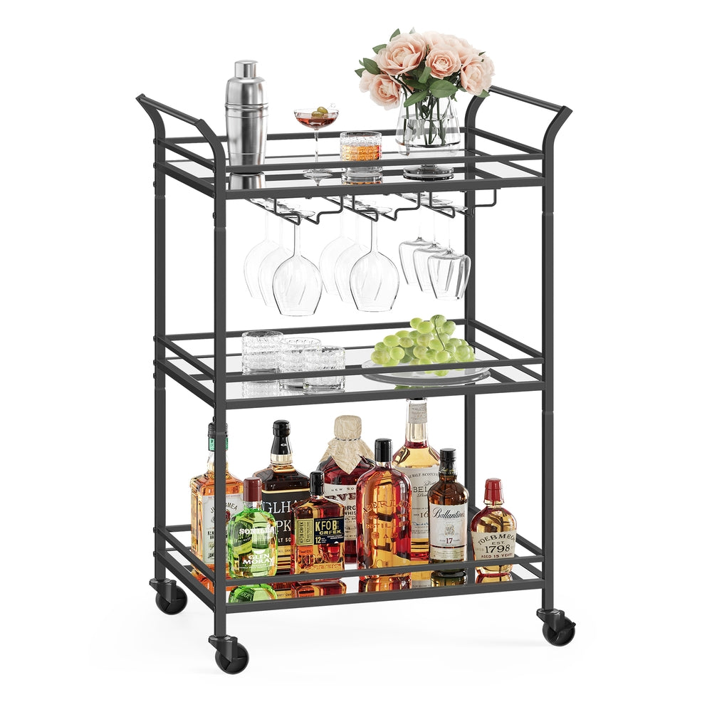 Home Bar Serving Cart with 3-Tier Shelf - Black