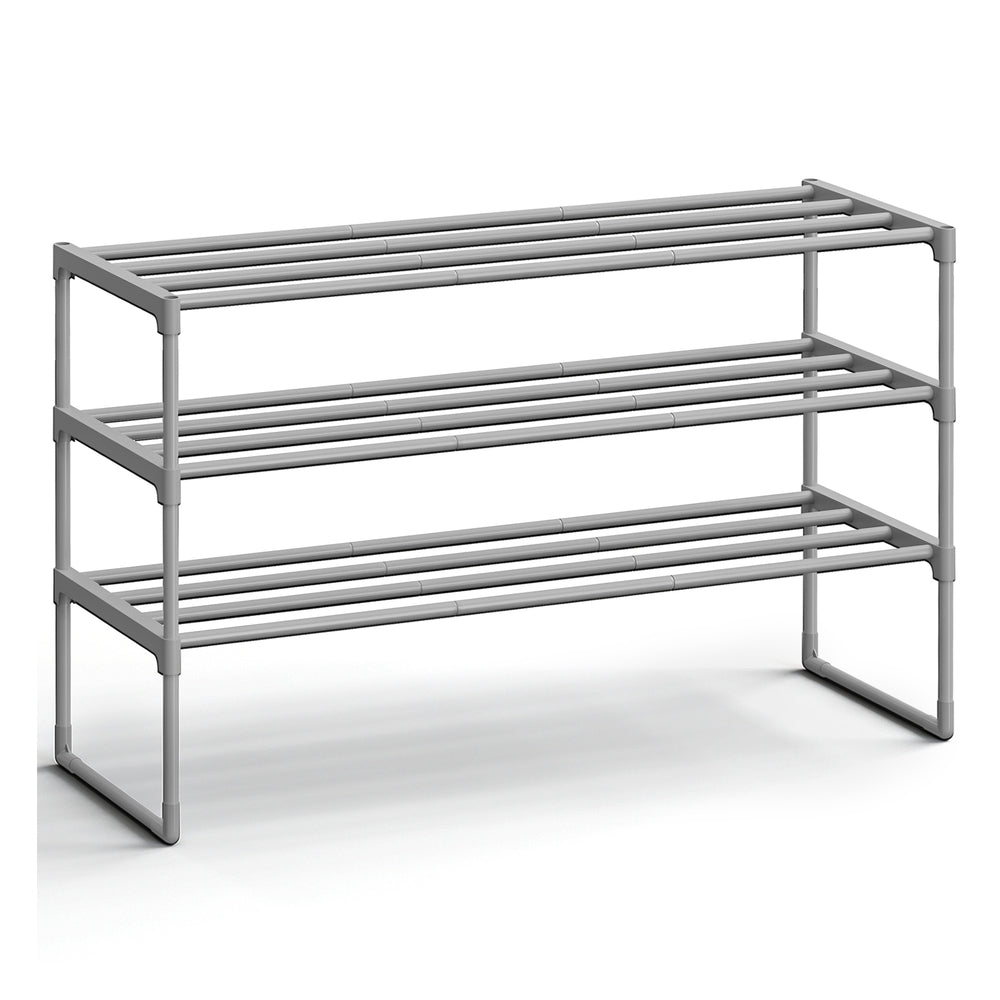 Shoe Rack - 3-Tier Shoe Organizer - Metal Storage Shelf - Gray