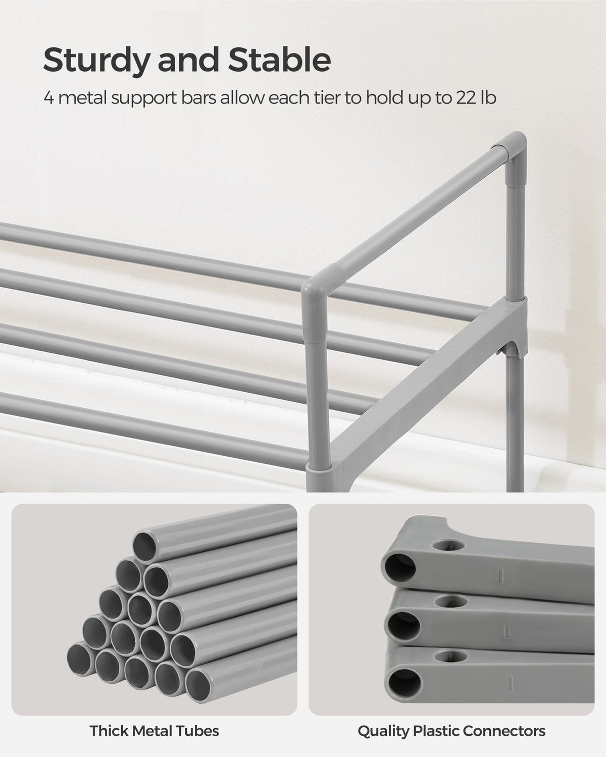 Shoe Rack - 3-Tier Shoe Organizer - Metal Storage Shelf