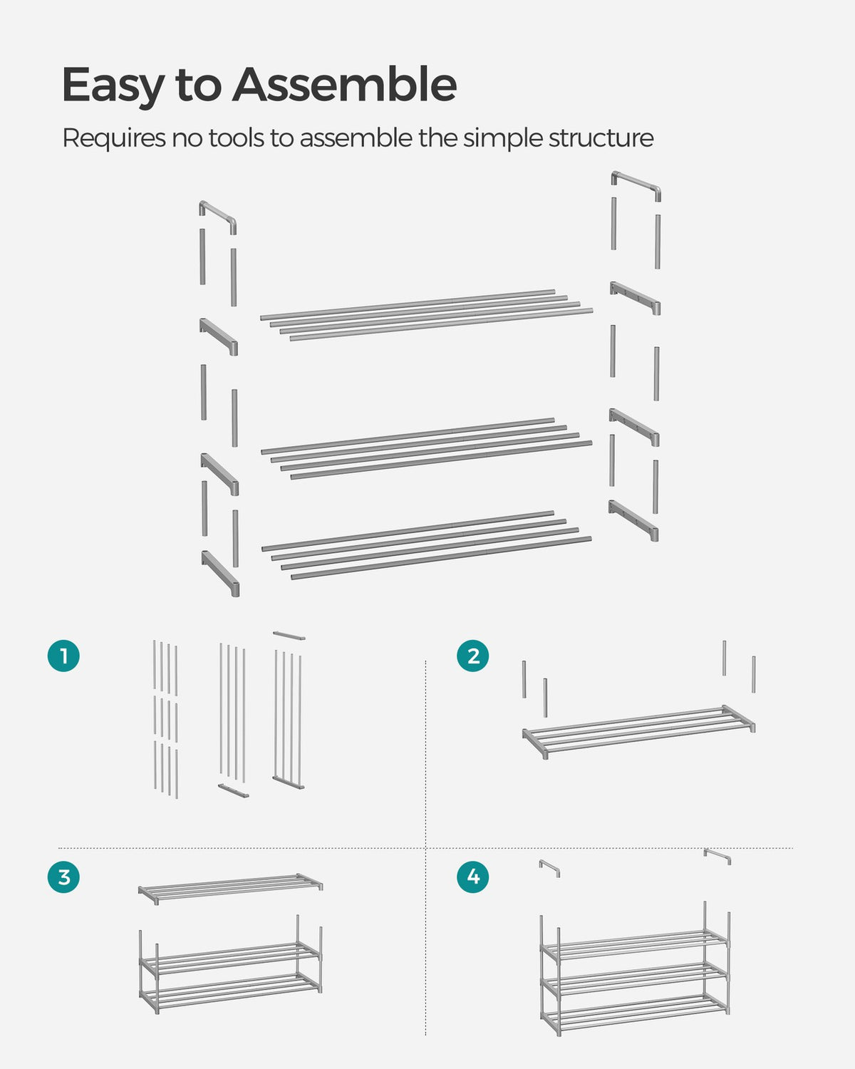 Shoe Rack - 3-Tier Shoe Organizer - Metal Storage Shelf