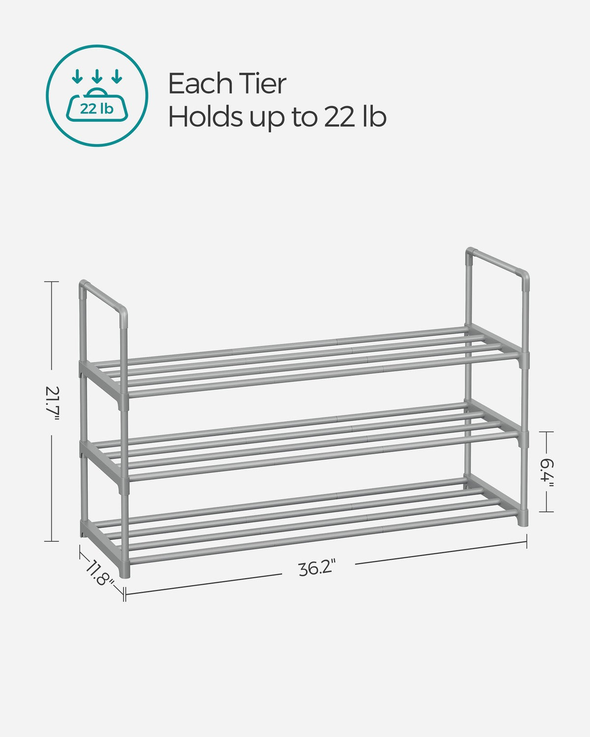 Shoe Rack - 3-Tier Shoe Organizer - Metal Storage Shelf