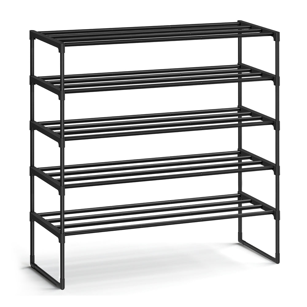 Shoe Rack - 5-Tier Shoe Organizer - Metal Storage Shelf - Black - 5-Tier