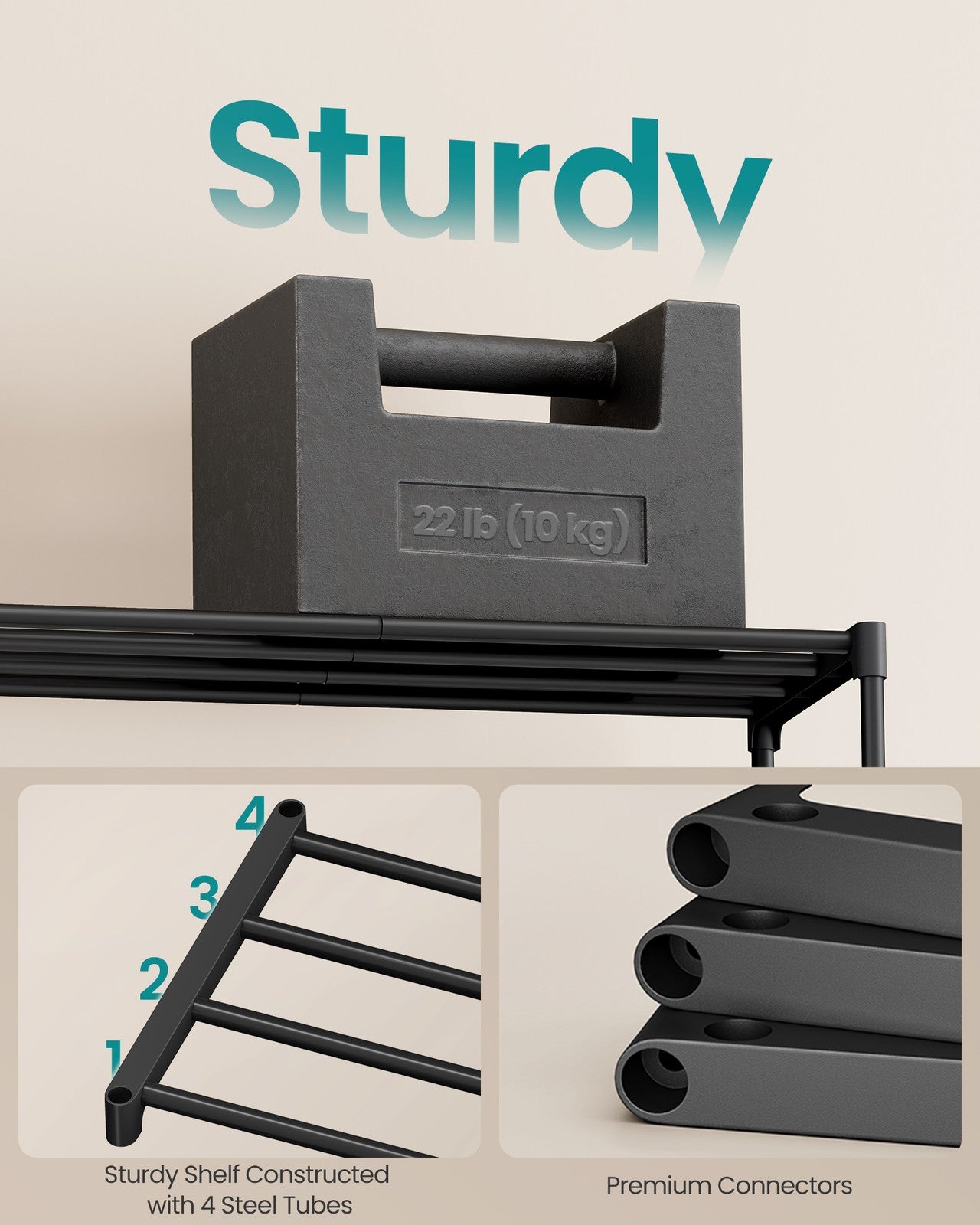 Shoe Rack - 5-Tier Shoe Organizer - Metal Storage Shelf - Black