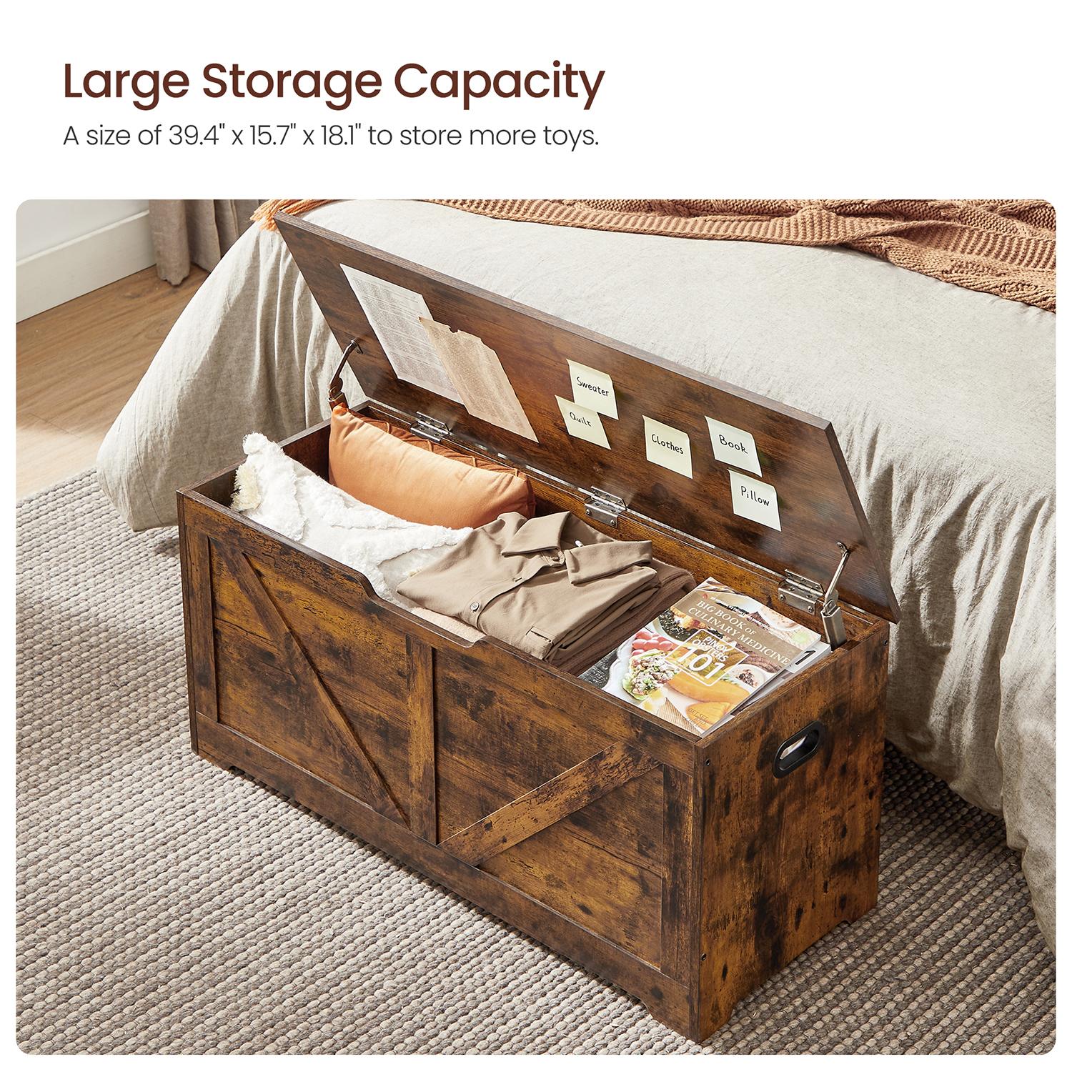Storage Trunk with 2 Safety Hinges - Rustic Brown