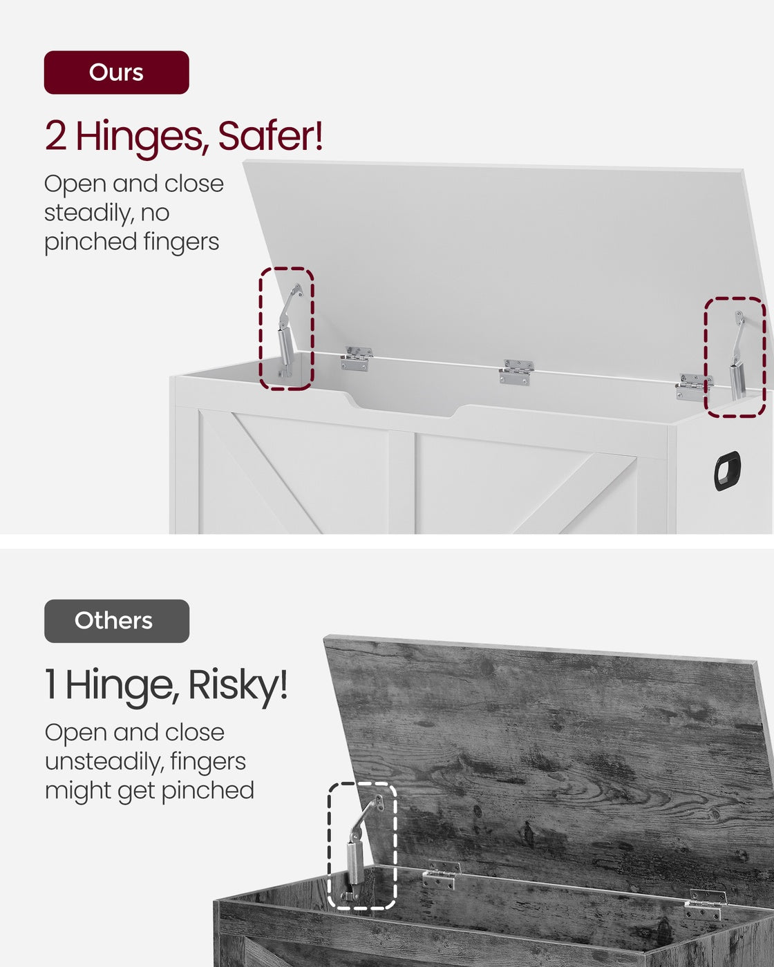 Storage Trunk - 2 Safety Hinges - Barn Style Bench