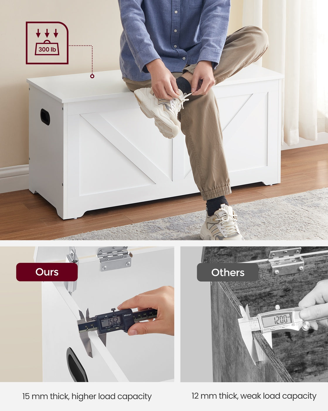 Storage Trunk - 2 Safety Hinges - Barn Style Bench