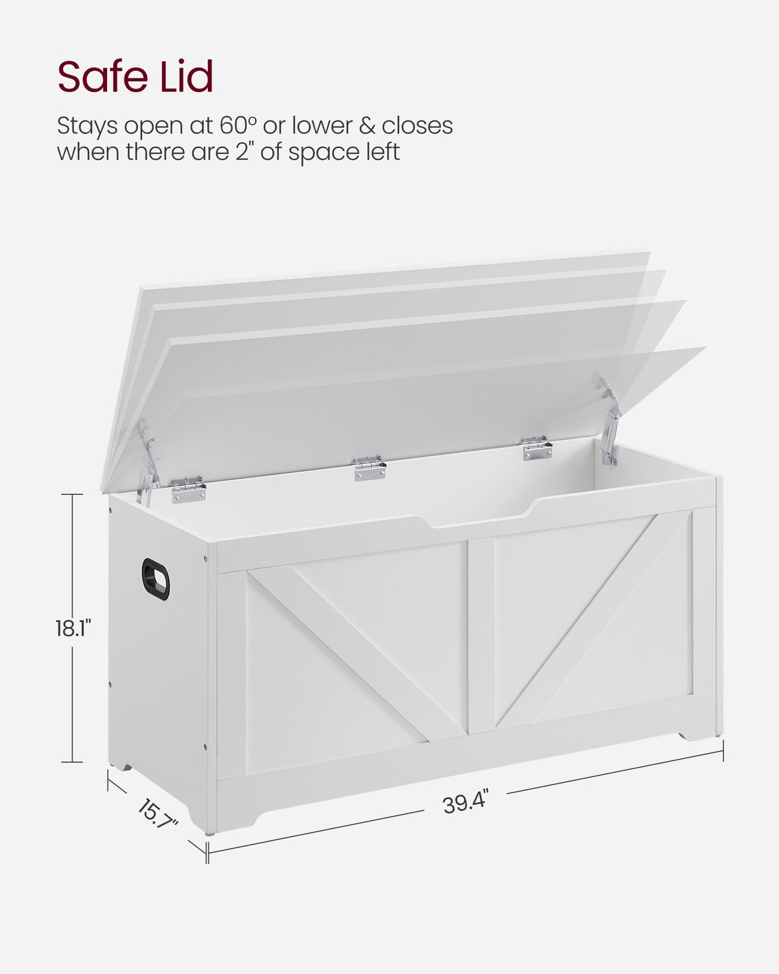 Storage Trunk - 2 Safety Hinges - Barn Style Bench
