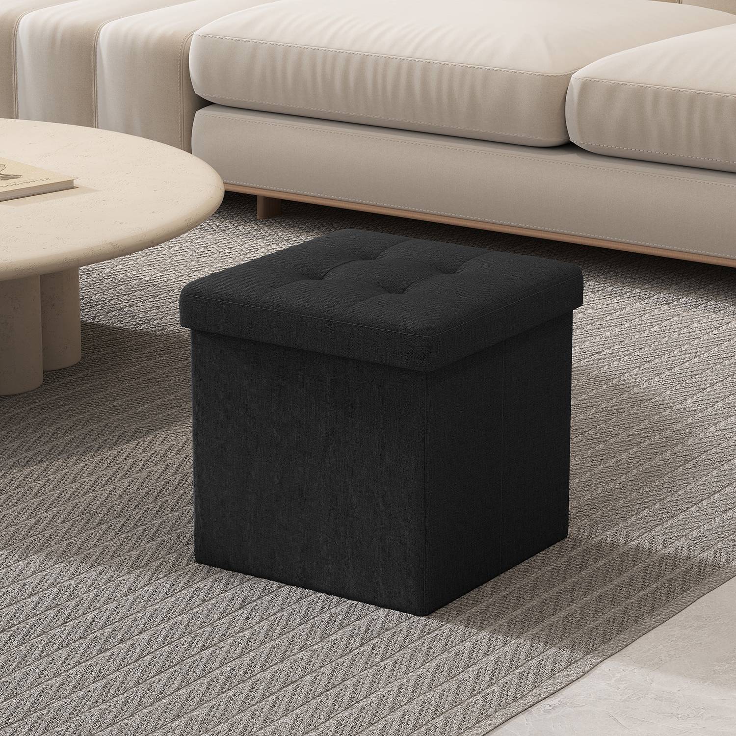 Folding Storage Stool Bench Footrest for Living Room and Bedroom - Ink Black