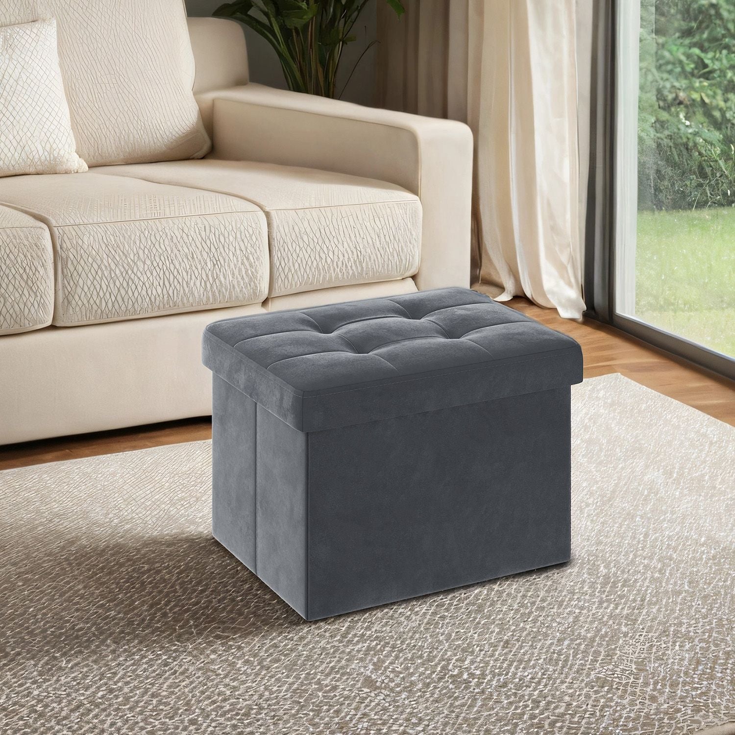 Foldable Storage Ottoman Footrest for Living Room Bedroom and Dorm - Slate Gray
