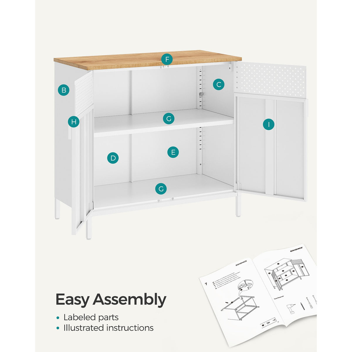 Storage Sideboard - Adjustable Shelves - Steel Frame