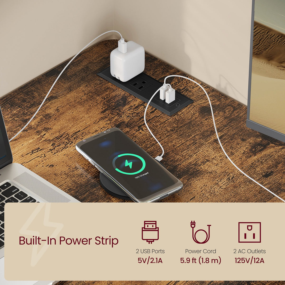 L-Shaped Standing Desk - Electric - Power Outlets