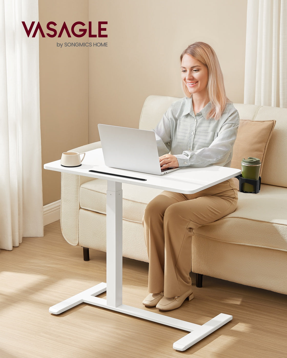 Overbed Table - Mobile Standing Desk - Adjustable Height - Cloud White