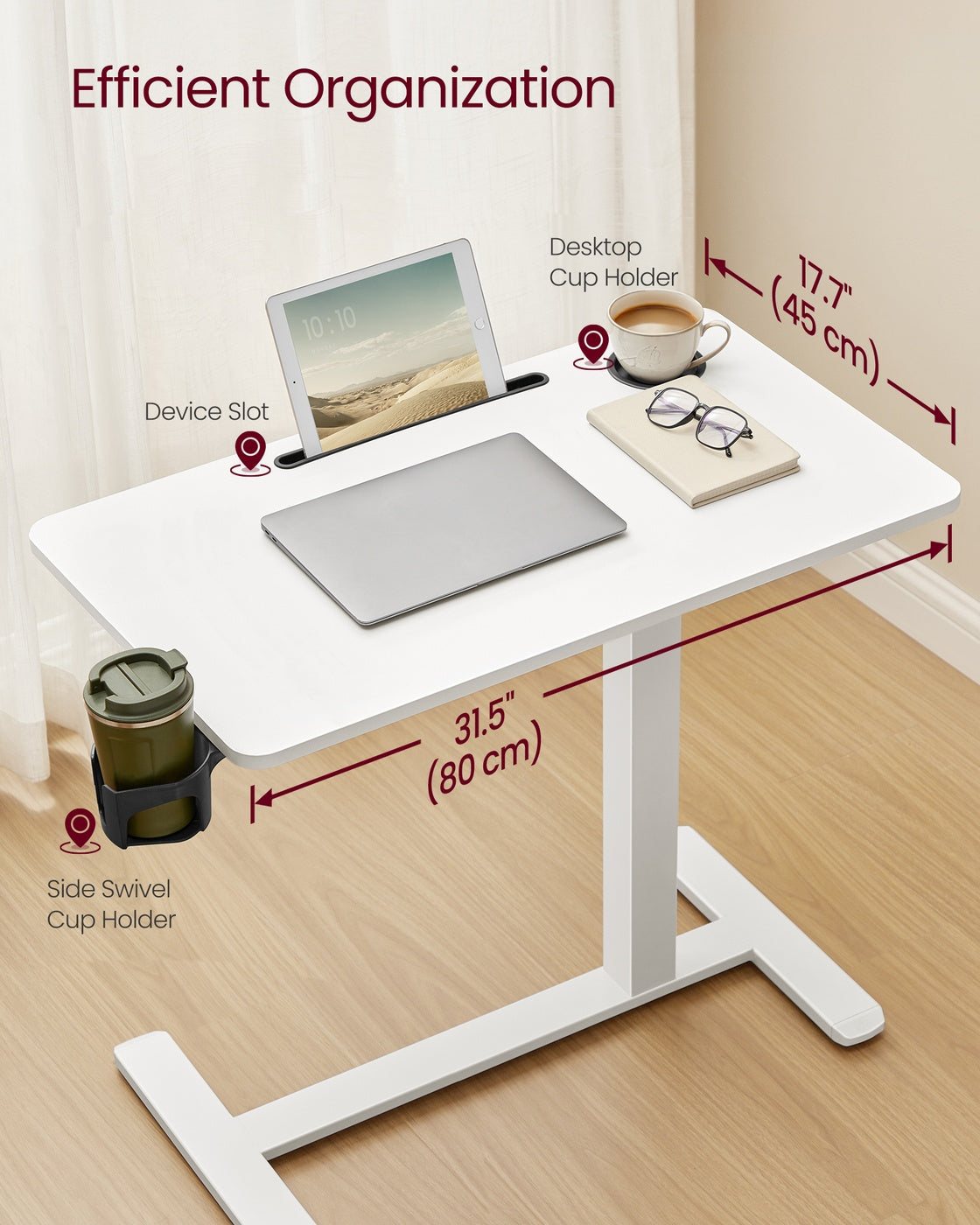 Overbed Table - Mobile Standing Desk - Adjustable Height - Cloud White