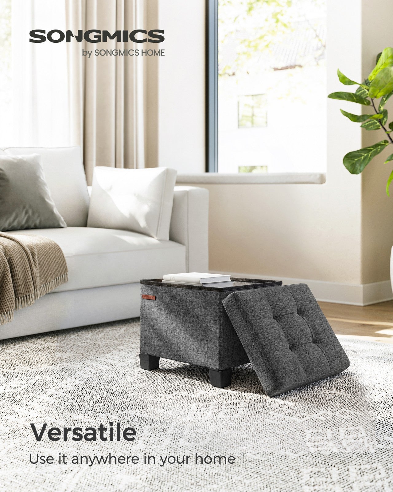 Small Ottoman Foot Rest with Legs - Dark Gray