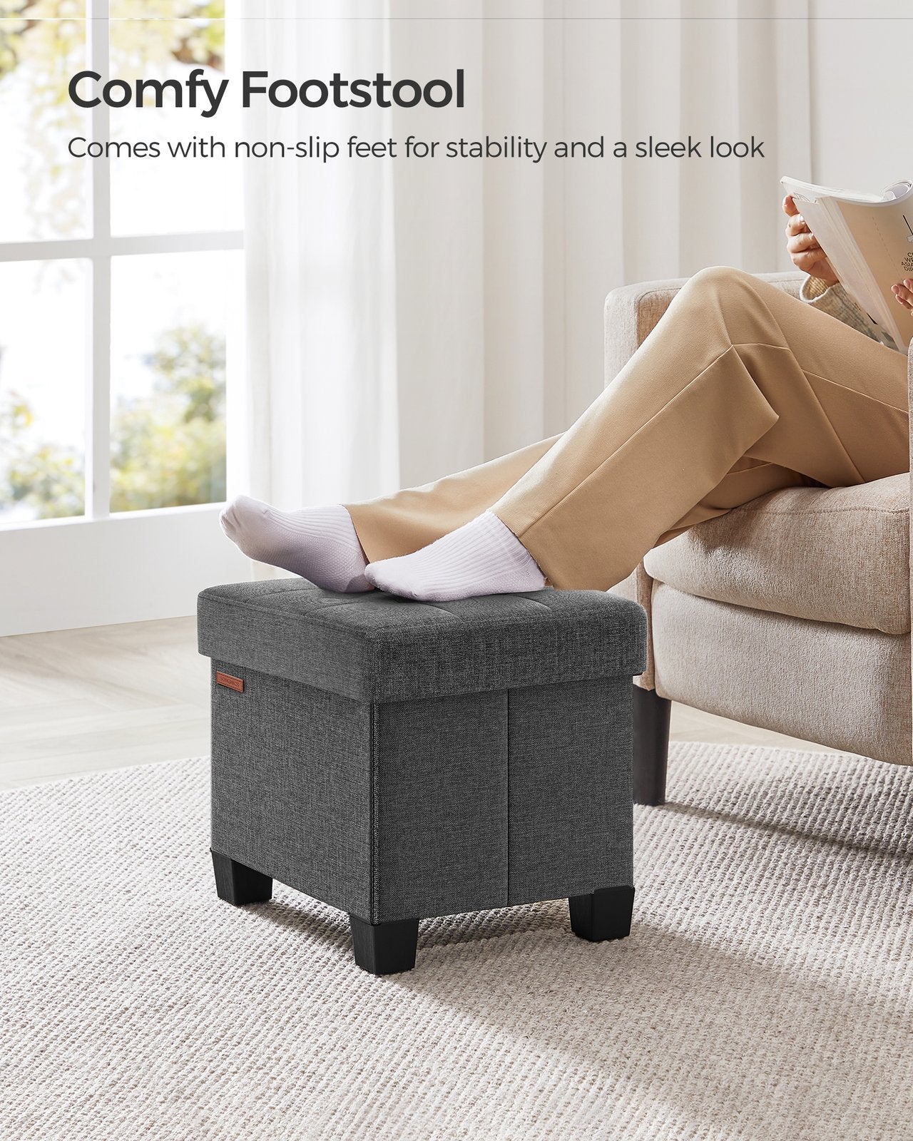 Small Ottoman Foot Rest with Legs - Dark Gray