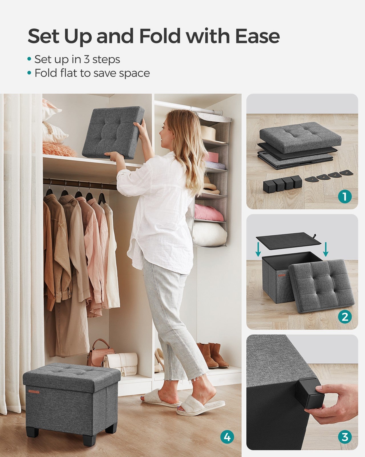 Small Ottoman Foot Rest with Legs - Dark Gray