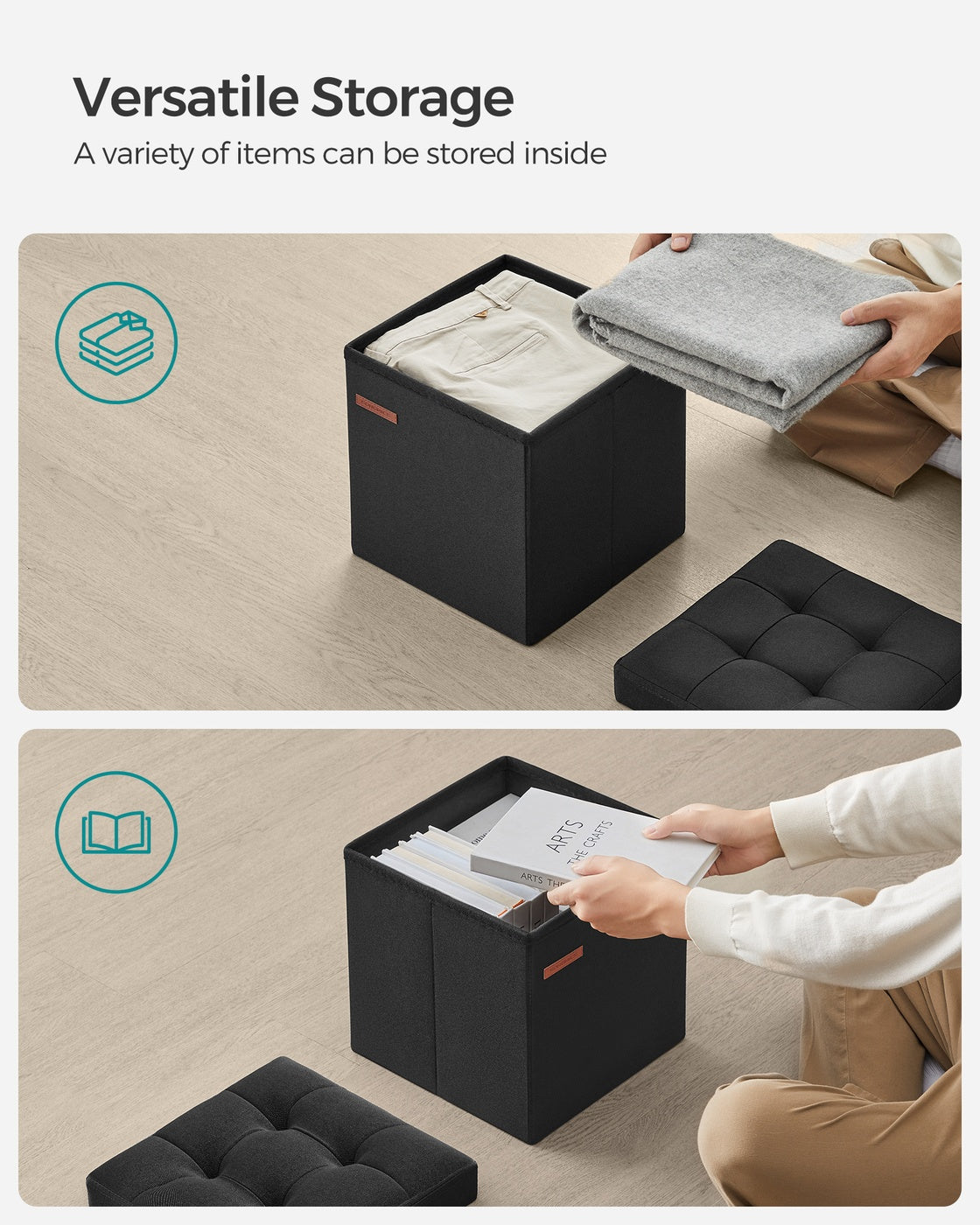 11.8 Inches Small Folding Storage Ottoman Cube Ink Black - Ink Black