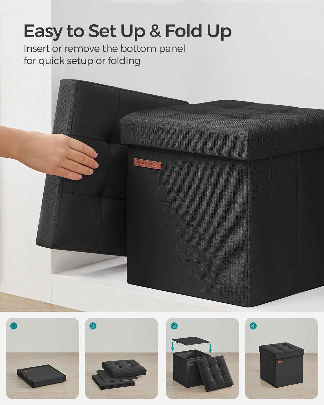 11.8 Inches Small Folding Storage Ottoman Cube Ink Black - Ink Black