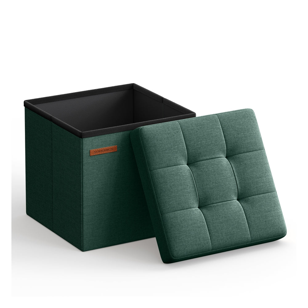 11.8 Inches Small Folding Storage Ottoman Cube Ink Black - Retro Green