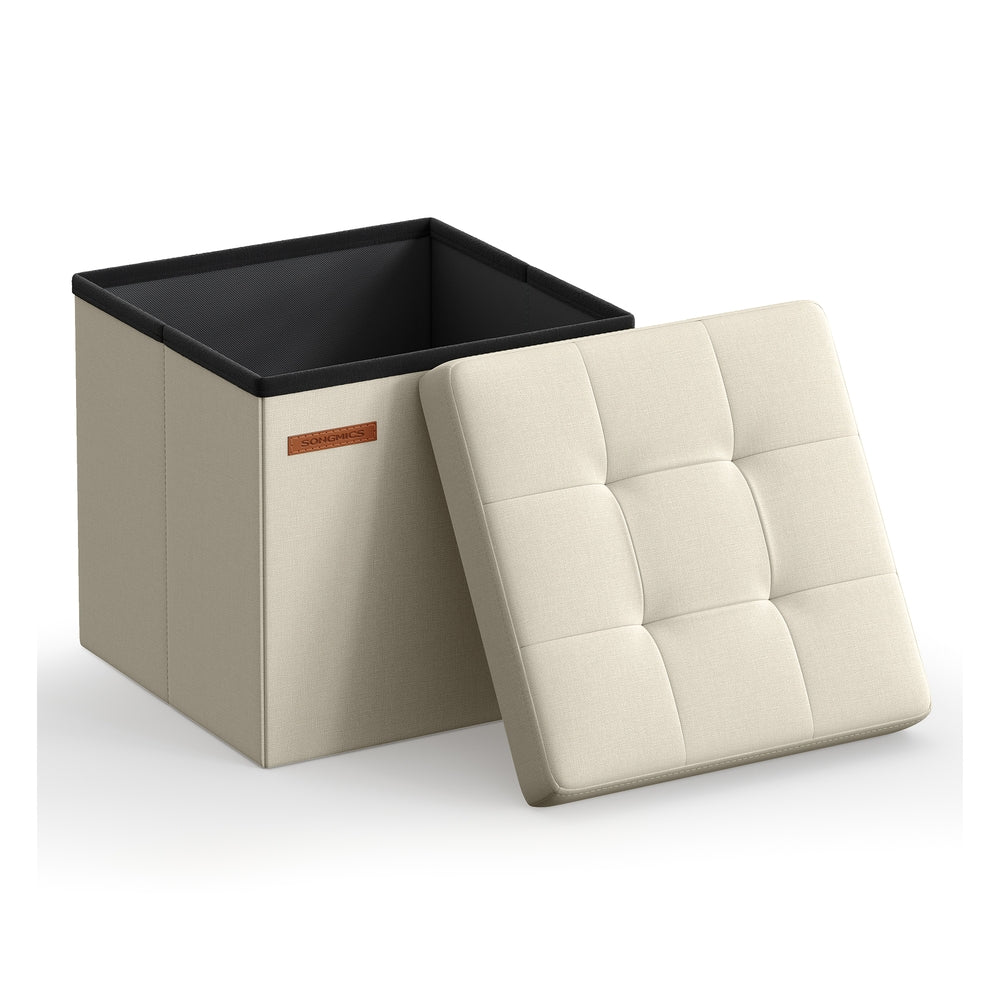 11.8 Inches Small Folding Storage Ottoman Cube Ink Black - Cream White