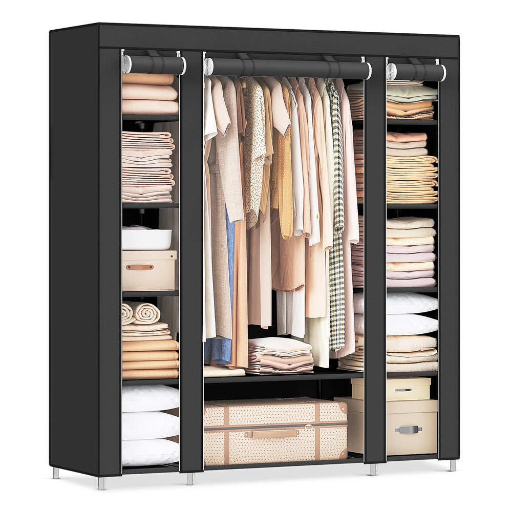 Closet Wardrobe with Non-Woven Fabric Cover - Black