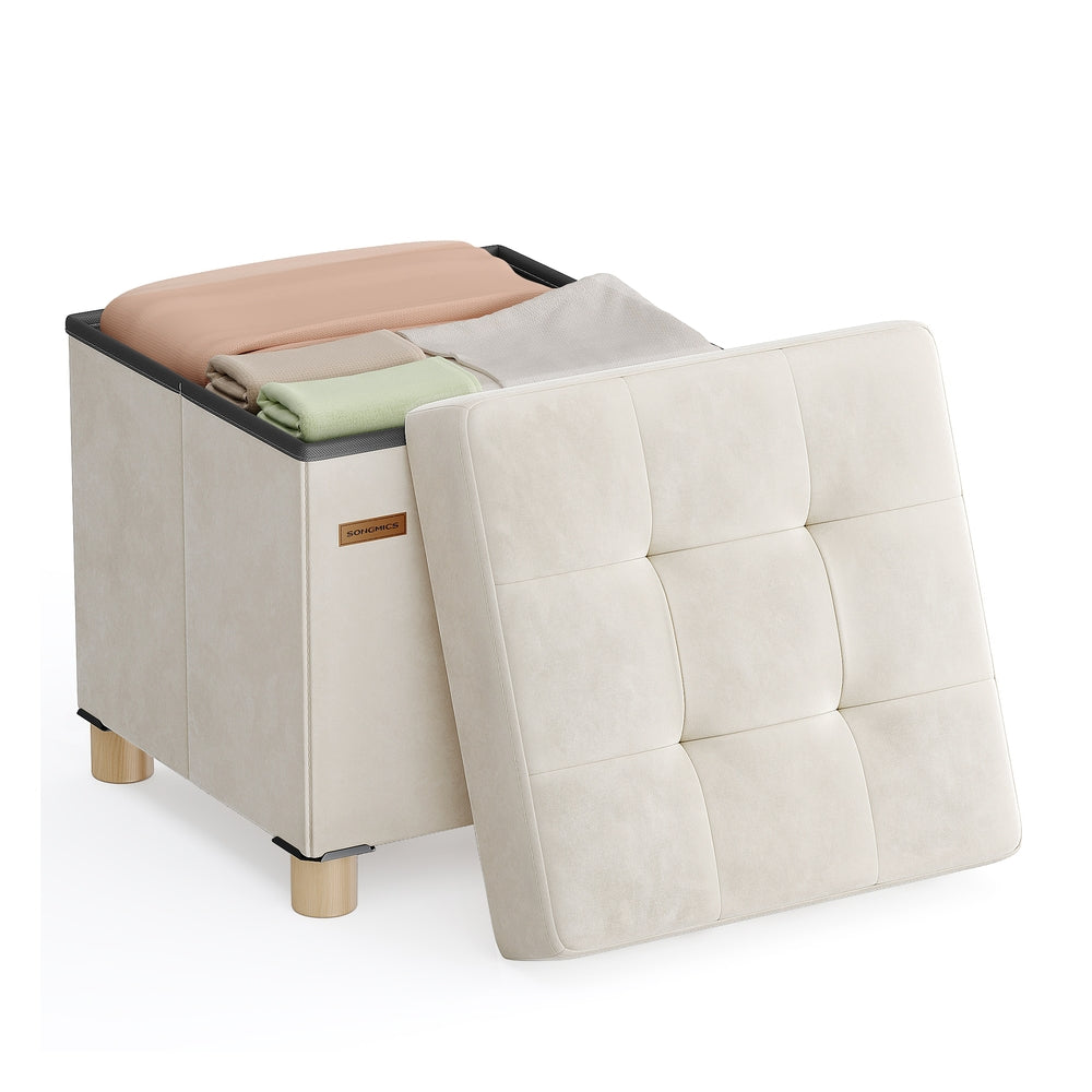 Small Storage Ottoman - Folding Ottoman Cube - 15 x 15 x 15.7 Inches - Footstool - Footrest - 9.8 Gal. (37 L) - Velvet Surface - for Bedroom - Living Room - Dorm - Jelly Pink ULSF0516R01 - Cappuccino Beige - 15"D x 15"W x 15.7"H
