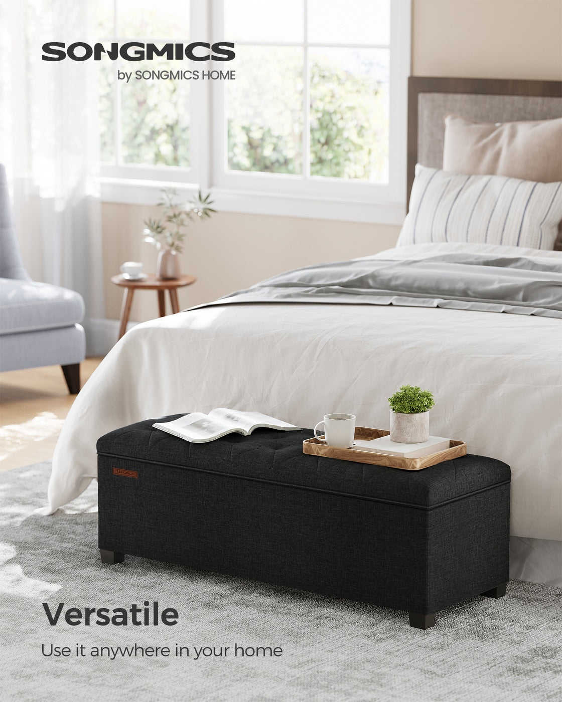 Storage Ottoman Bench with Legs - Load Up to 660 Lb Ink Black - Ink Black