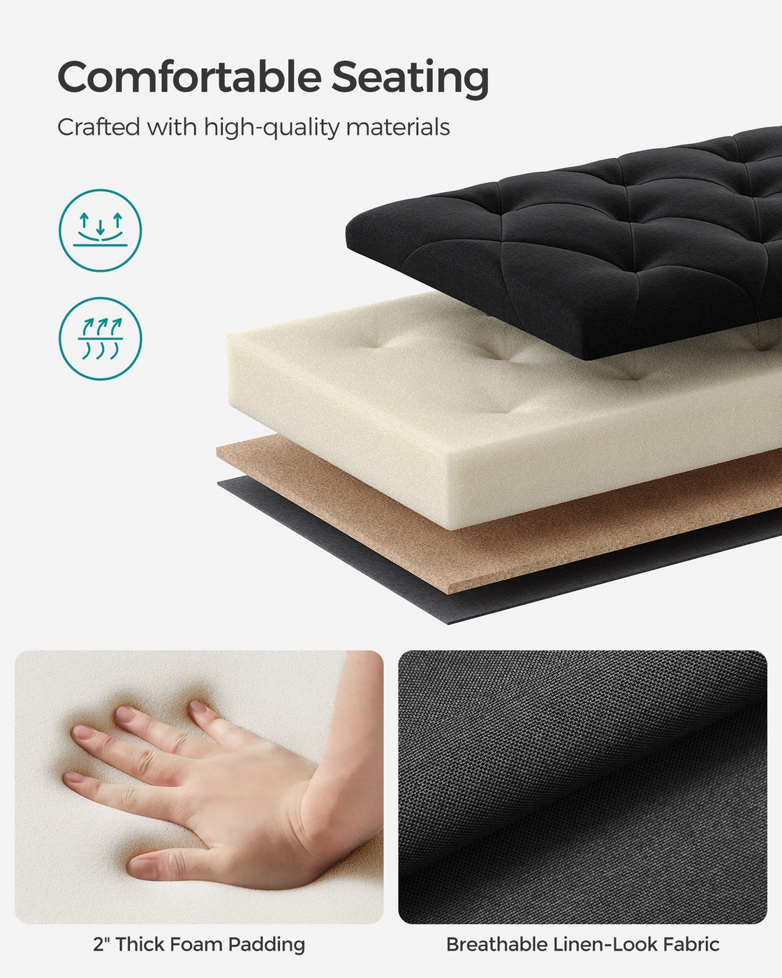 Storage Ottoman Bench with Legs - Load Up to 660 Lb Ink Black - Ink Black