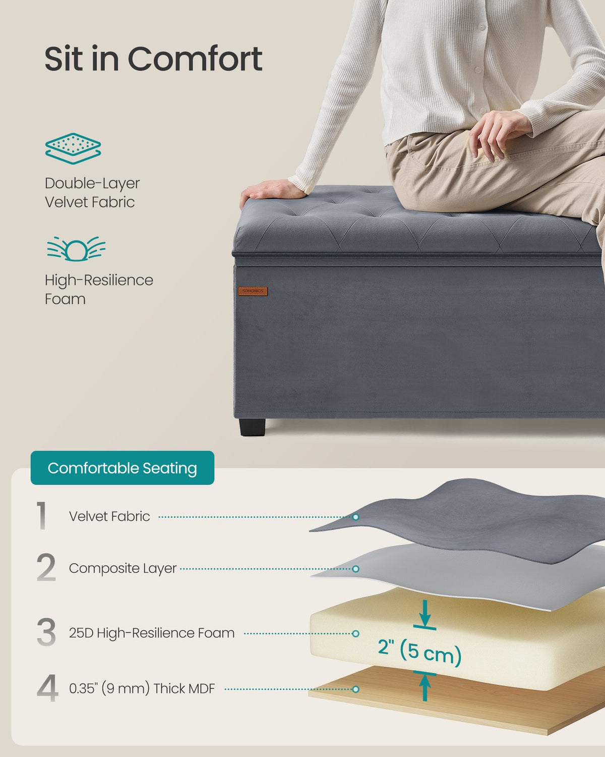 Storage Ottoman Bench - Foot Rest with Legs