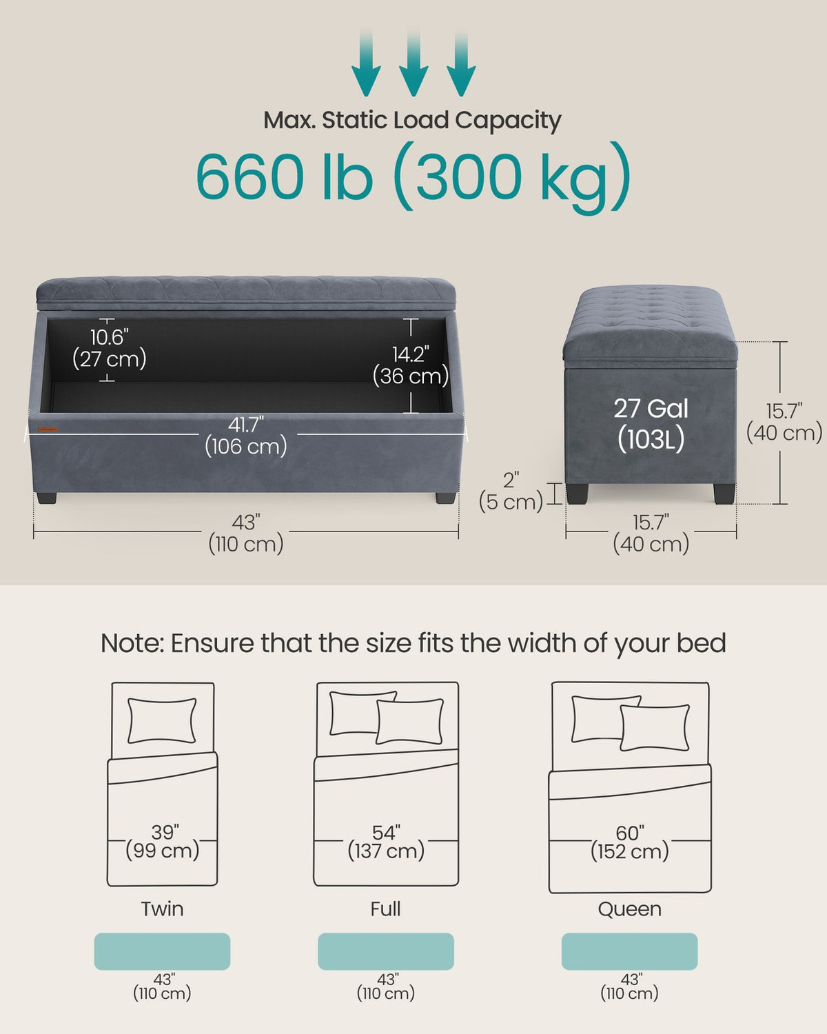 Storage Ottoman Bench - Foot Rest with Legs
