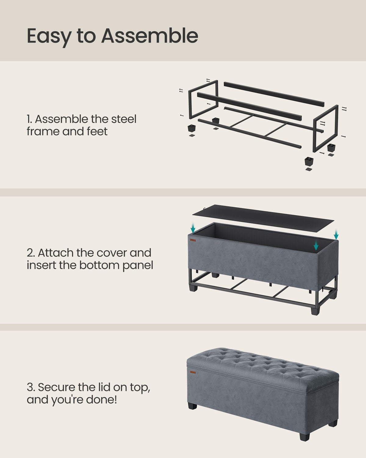 Storage Ottoman Bench - Foot Rest with Legs