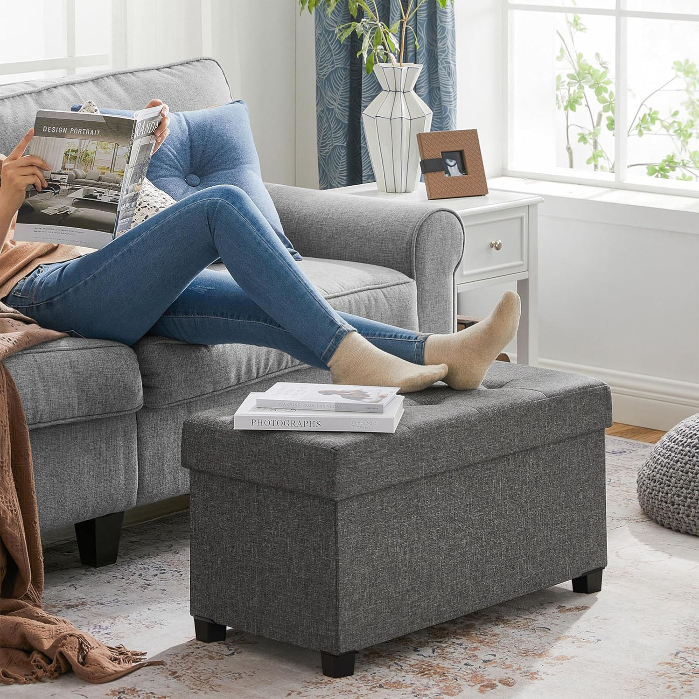 Storage Ottoman - Bedroom Bench with Storage - Foot Stool - 15 x 30 x 15.7 Inches