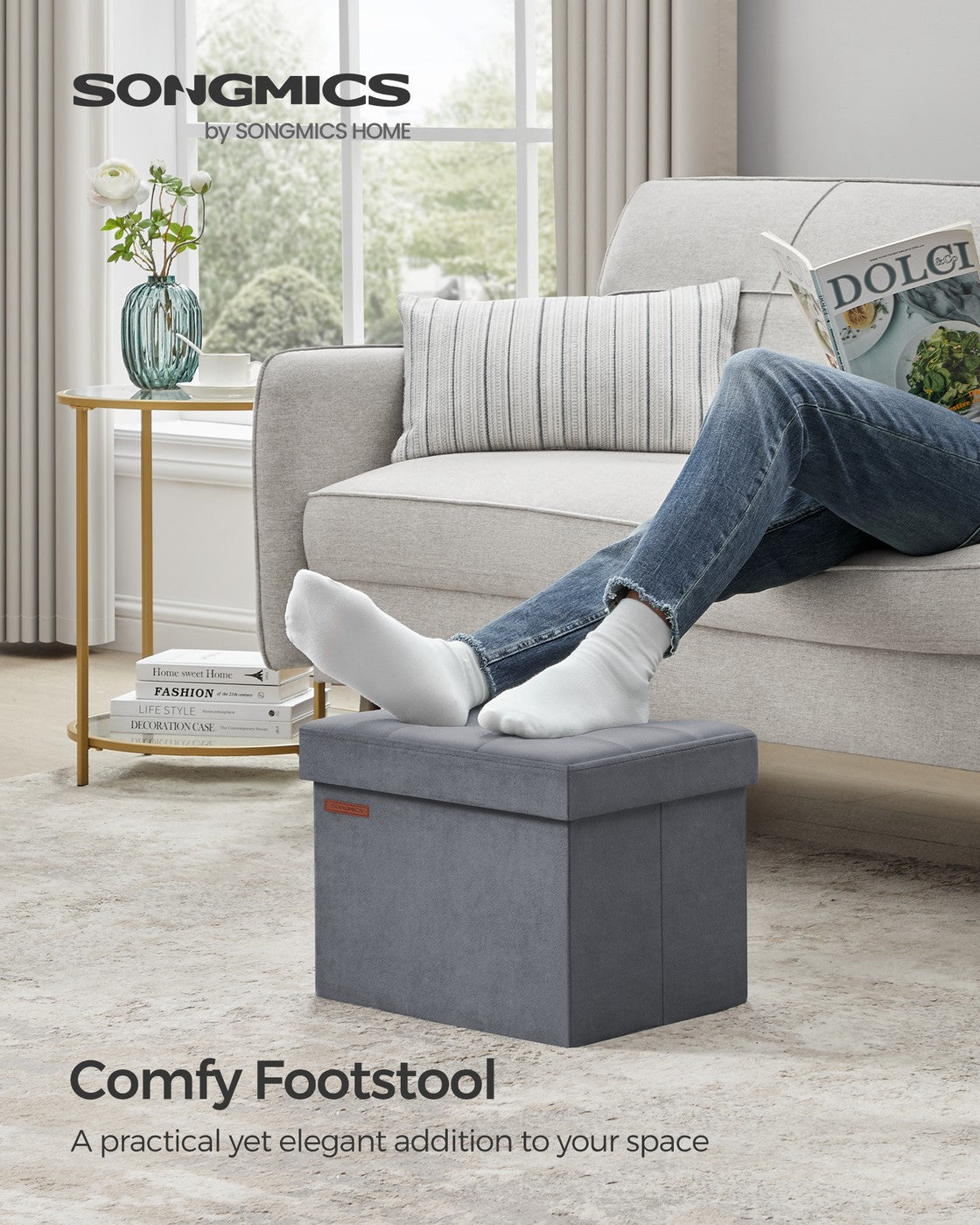 12.2 x 16.1 Inches Small Ottoman Foot Rest with Storage - Load Up to 286 Lb Slate Gray - Slate Gray