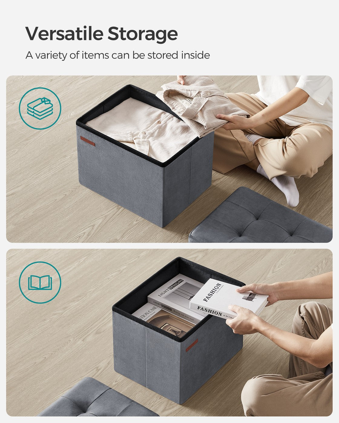 12.2 x 16.1 Inches Small Ottoman Foot Rest with Storage - Load Up to 286 Lb Slate Gray - Slate Gray