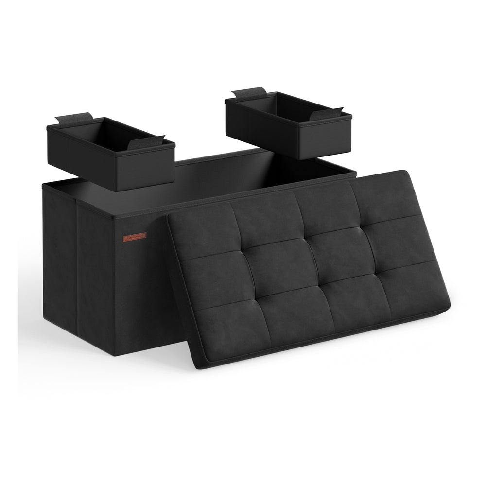 MAZIE Collection - 15 x 30 x 15 Inches Storage Ottoman Bench with Storage Chest - Load Up to 660 Lb Ink - Ink Black - 15"D x 30"W x 15"H