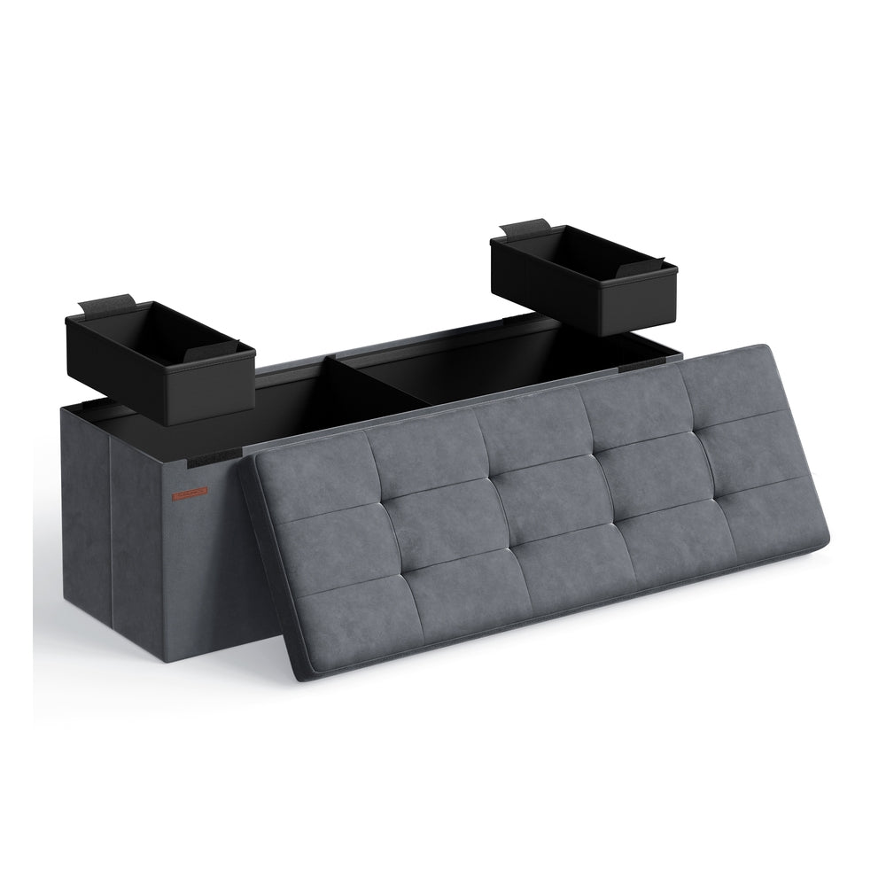MAZIE Collection - 15 x 30 x 15 Inches Storage Ottoman Bench with Storage Chest - Load Up to 660 Lb Ink - Slate Gray - 15"D x 43"W x 15"H